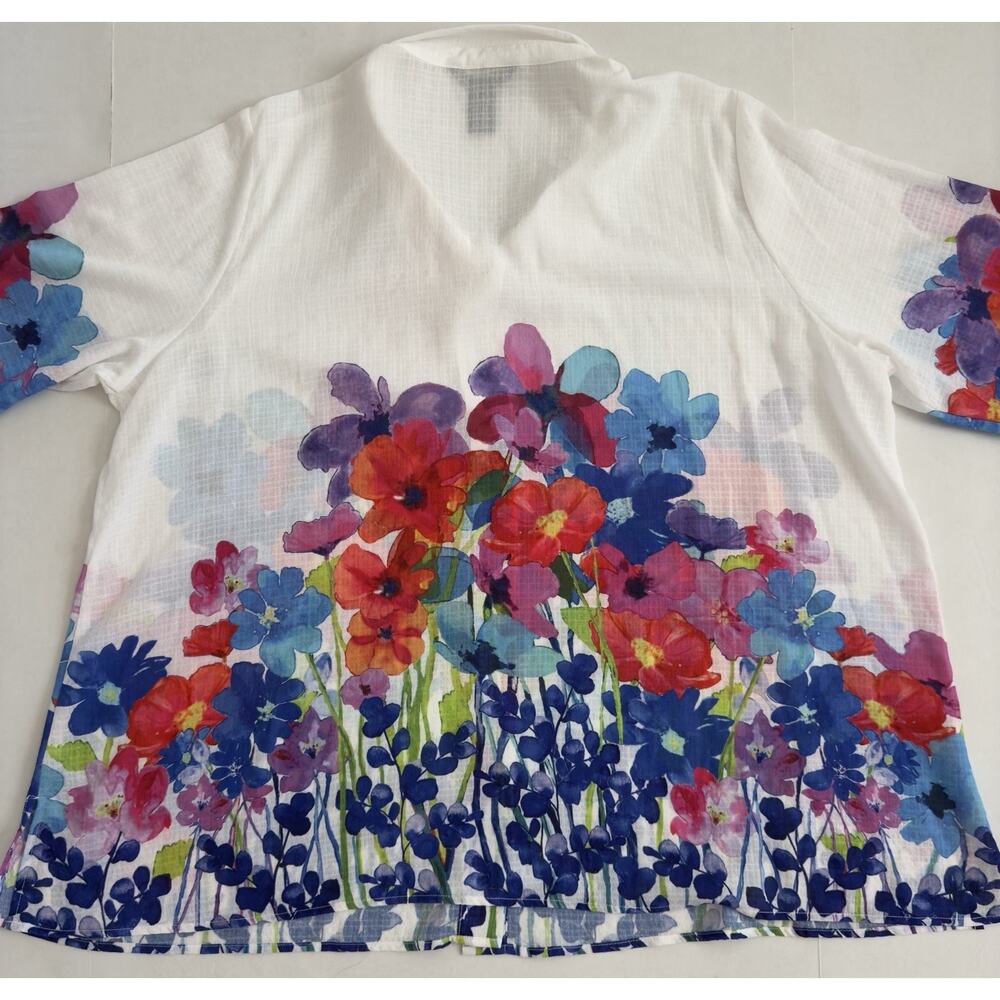 Ali Miles 2X White Multi Floral 3/4 Bell Sleeve Button Front Shirt Blouse Artsy - Picture 4 of 11